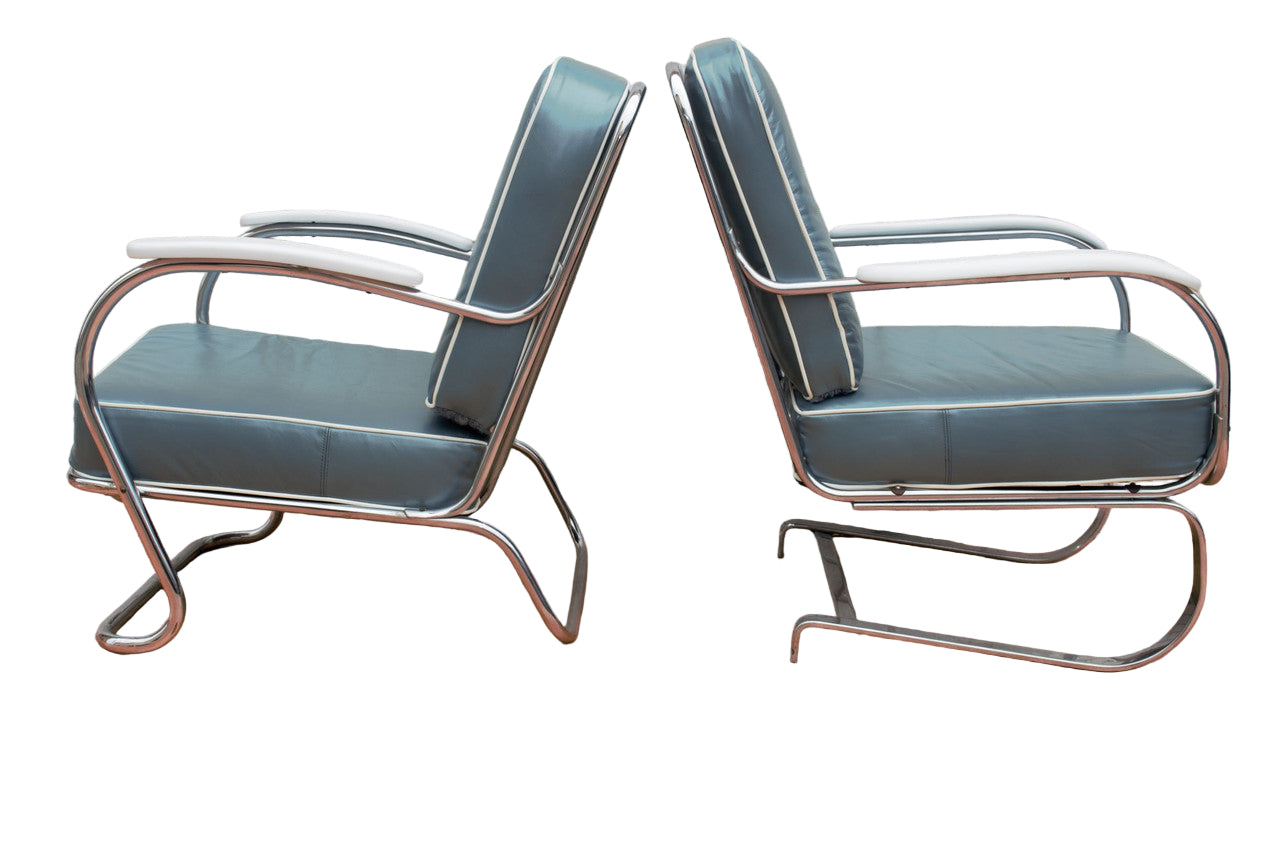 Art Deco KEM Weber Springer Tubular Chairs Newly Reupholstered - Set of 2