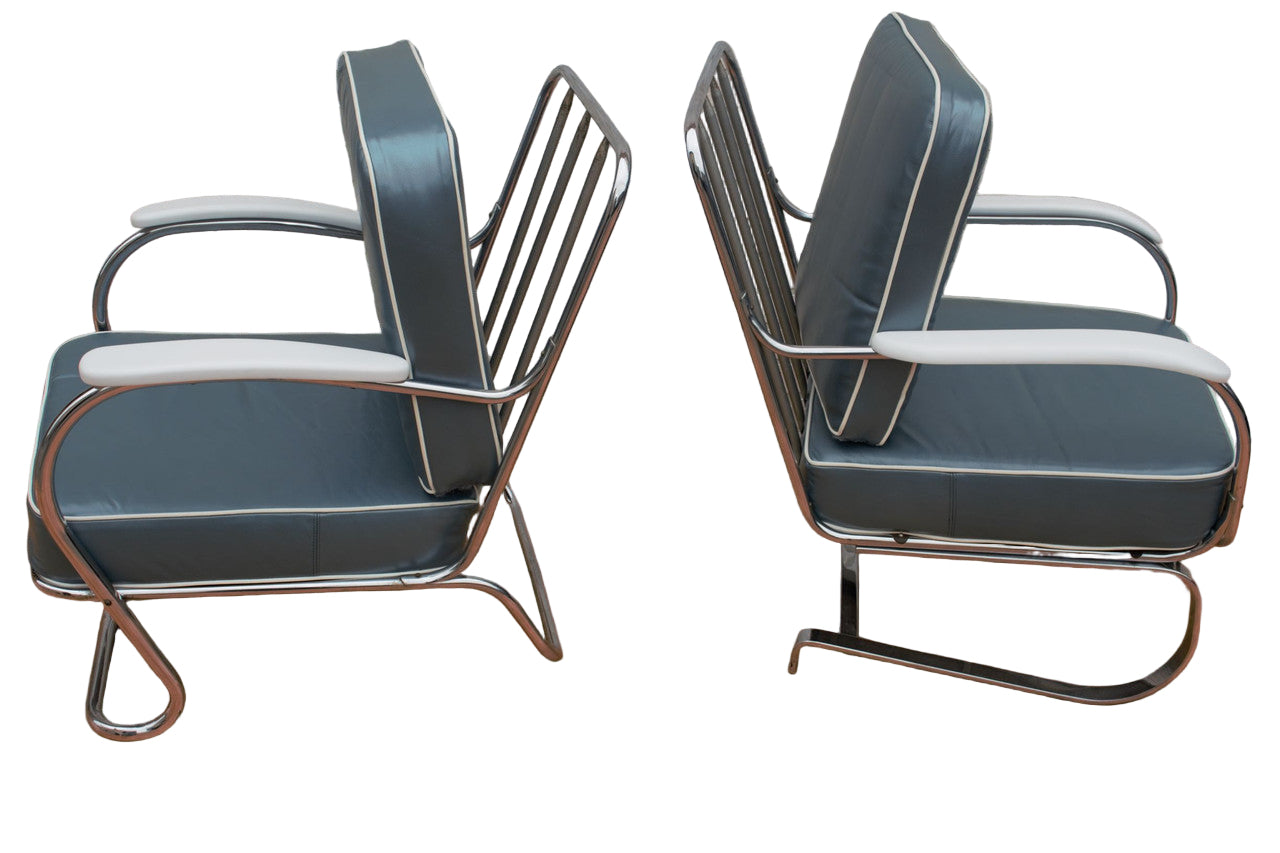 Art Deco KEM Weber Springer Tubular Chairs Newly Reupholstered - Set of 2