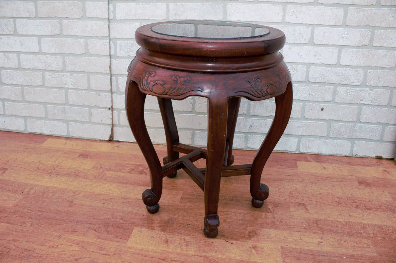 Rosewood Carved Stool with Smoked Glass Top