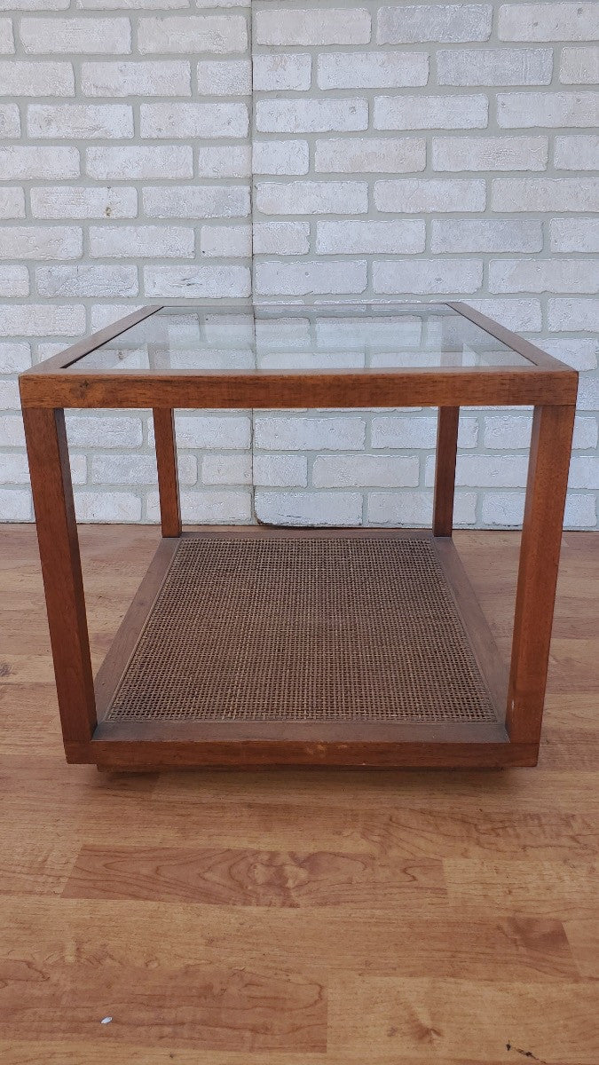 Mid Century Modern Widdicomb Rattan Cane Two Tier Side Table