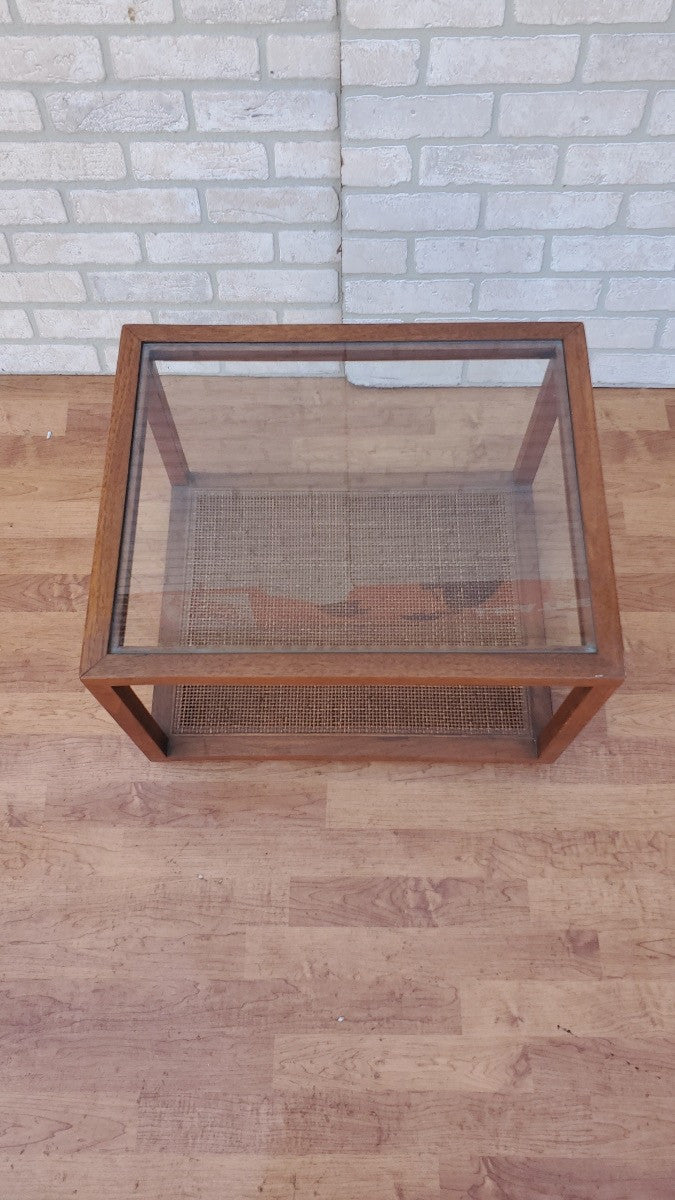 Mid Century Modern Widdicomb Rattan Cane Two Tier Side Table