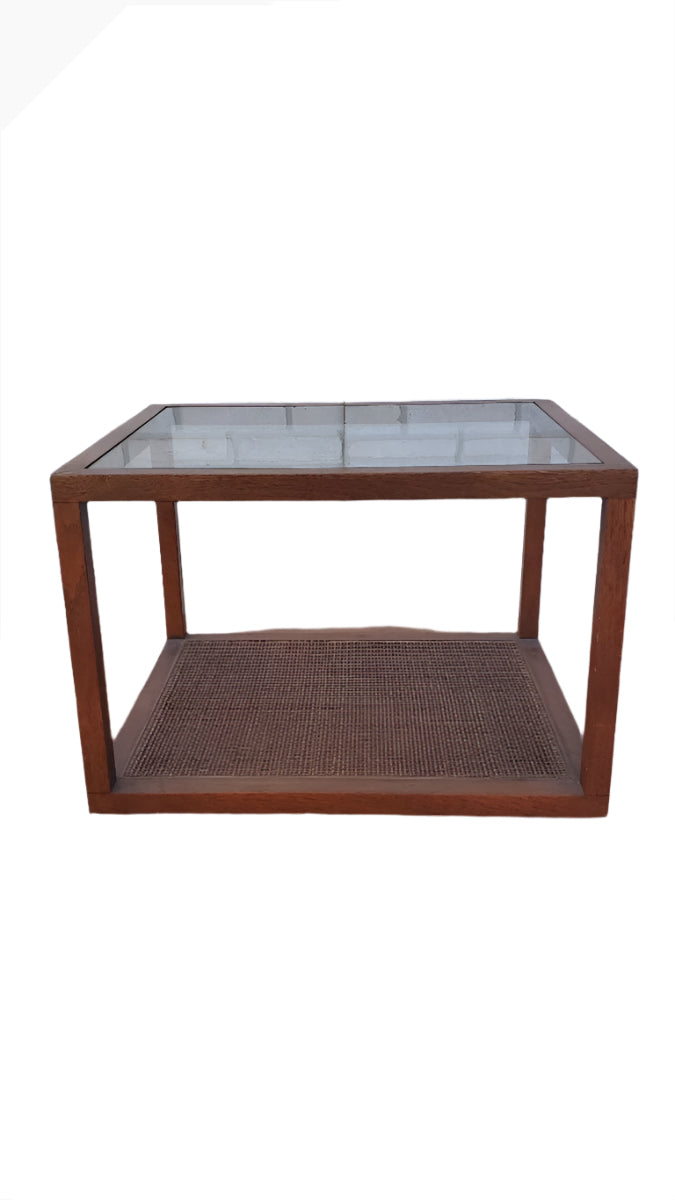 Mid Century Modern Widdicomb Rattan Cane Two Tier Side Table