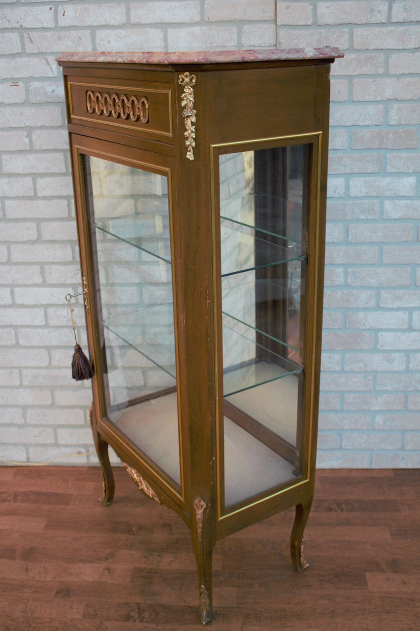 French Louis XV Curio Display Vitrine Cabinet  with Marble Top