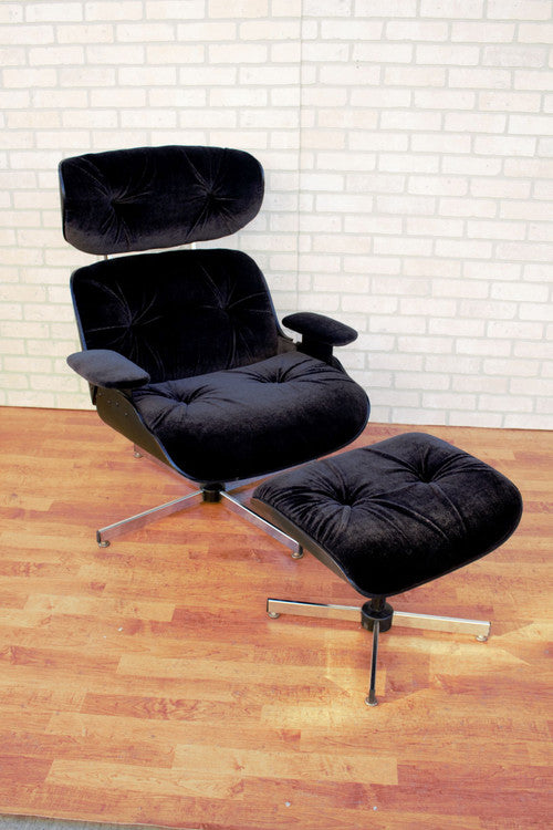 Mid Century Modern Eames Style Plycraft Chair and Ottoman Newly Upholstered - 2 Piece Set