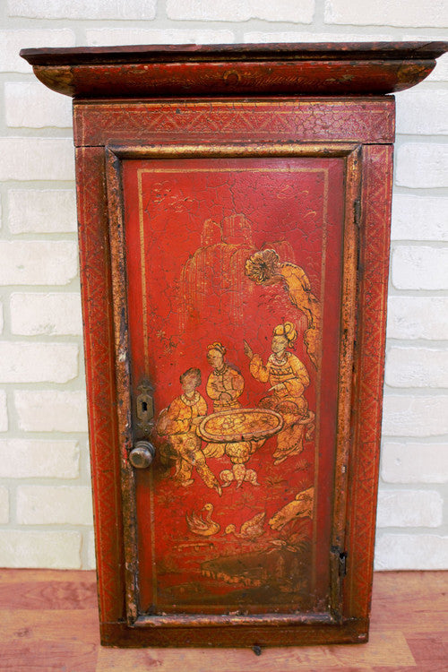 Vintage Asian Hand Painted Double Door Cabinet