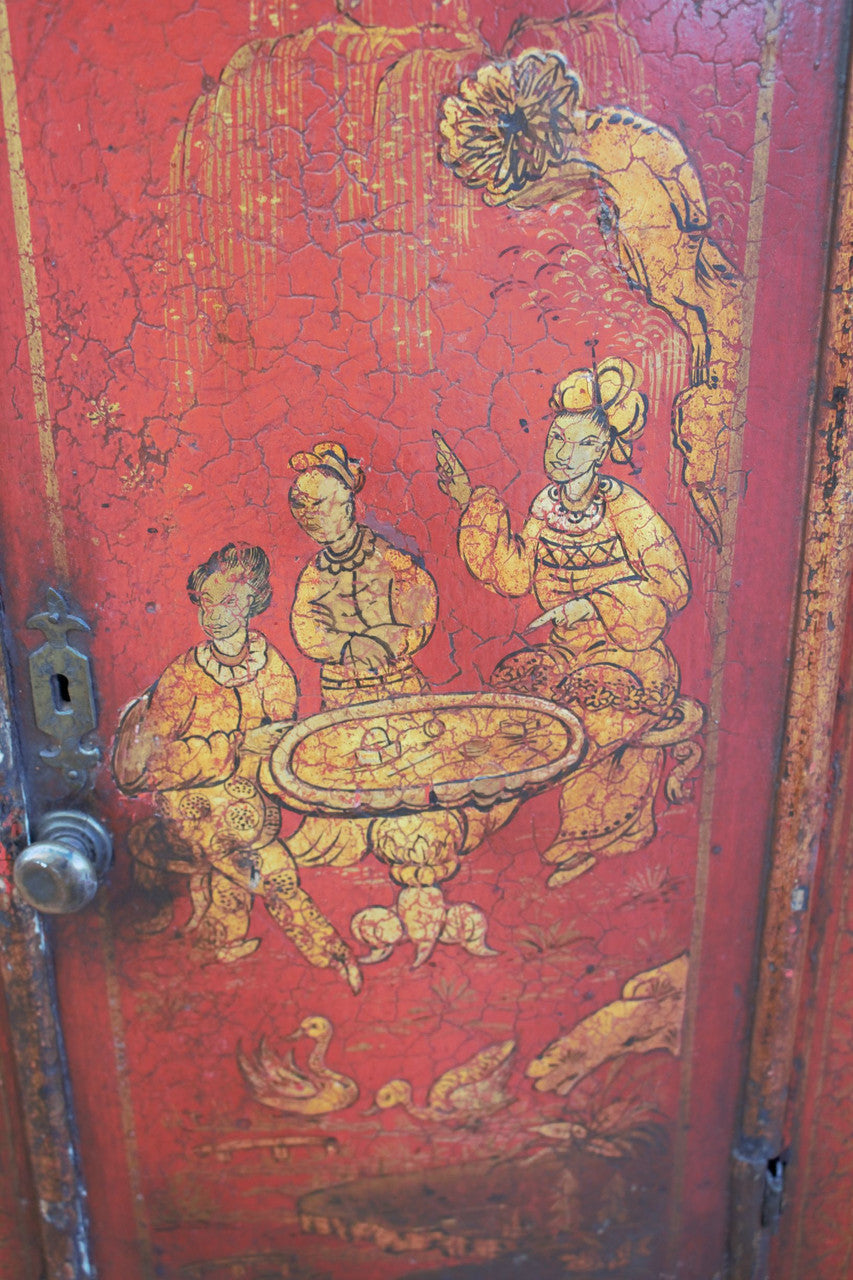 Vintage Asian Hand Painted Double Door Cabinet