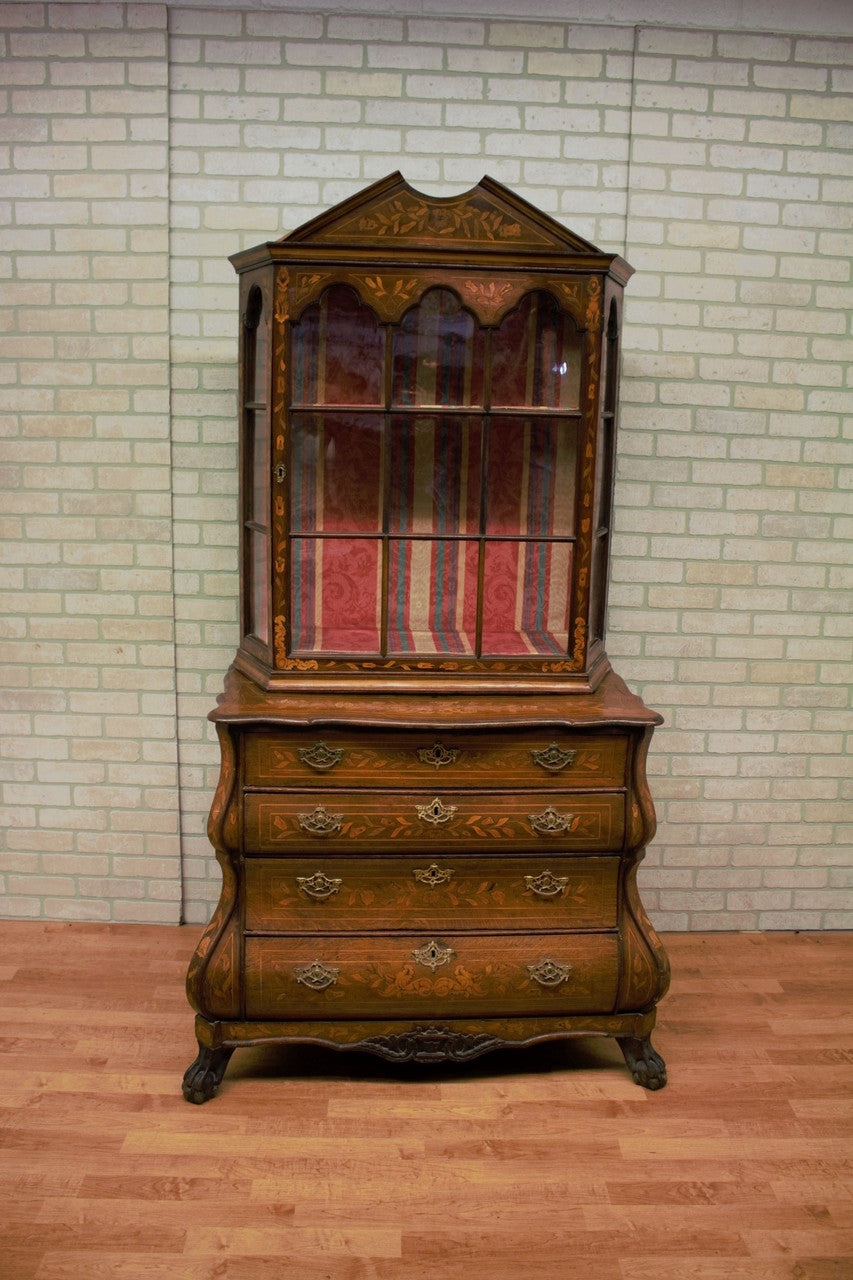 Antique Dutch Marquetry Bookcase/Display Cabinet