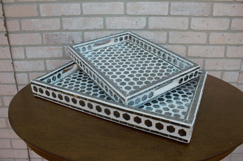 Made Goods Mirrored Trays With Hexagon Mosaic - Set of 2