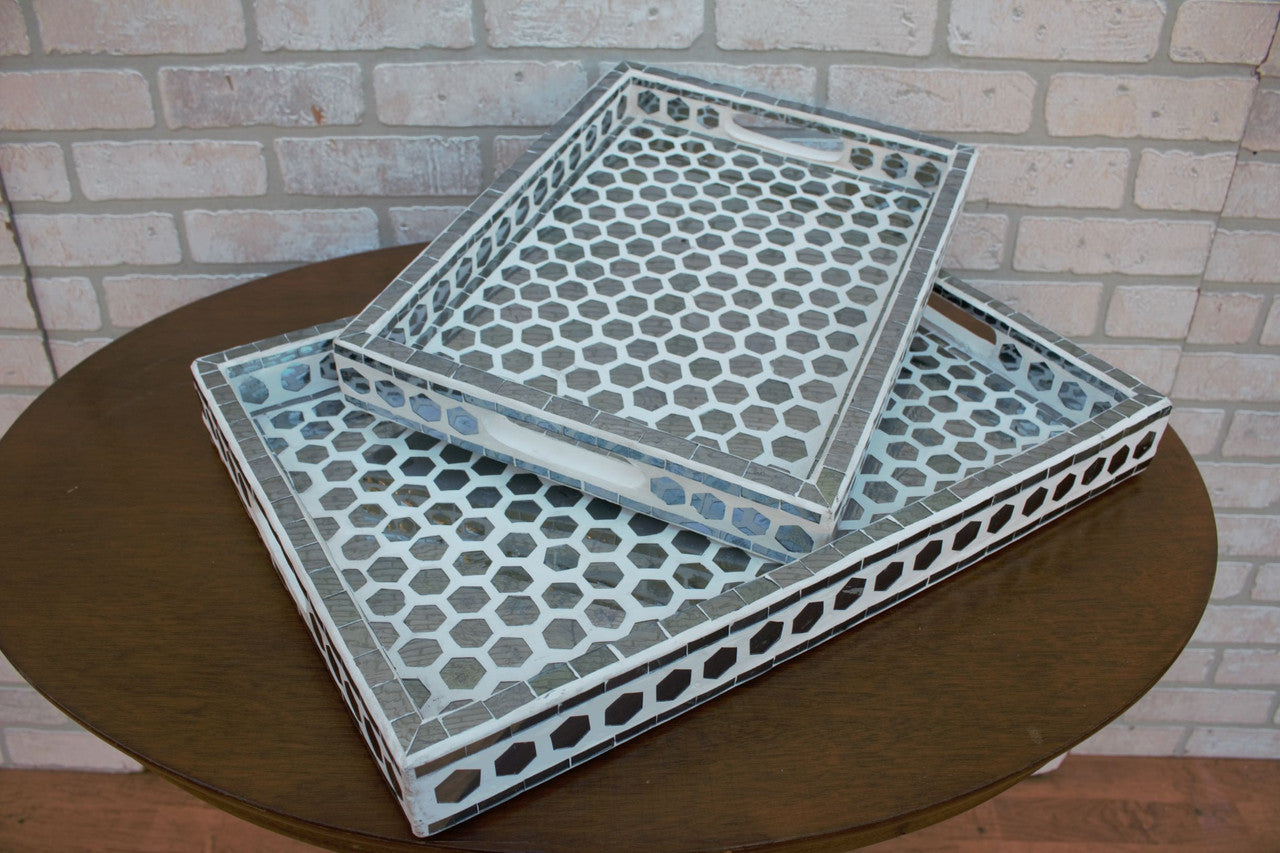 Made Goods Mirrored Trays With Hexagon Mosaic - Set of 2