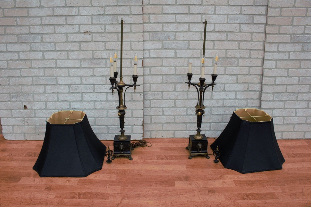 Antique Empire Revival Figural Candelabra Desk Lamps - Pair