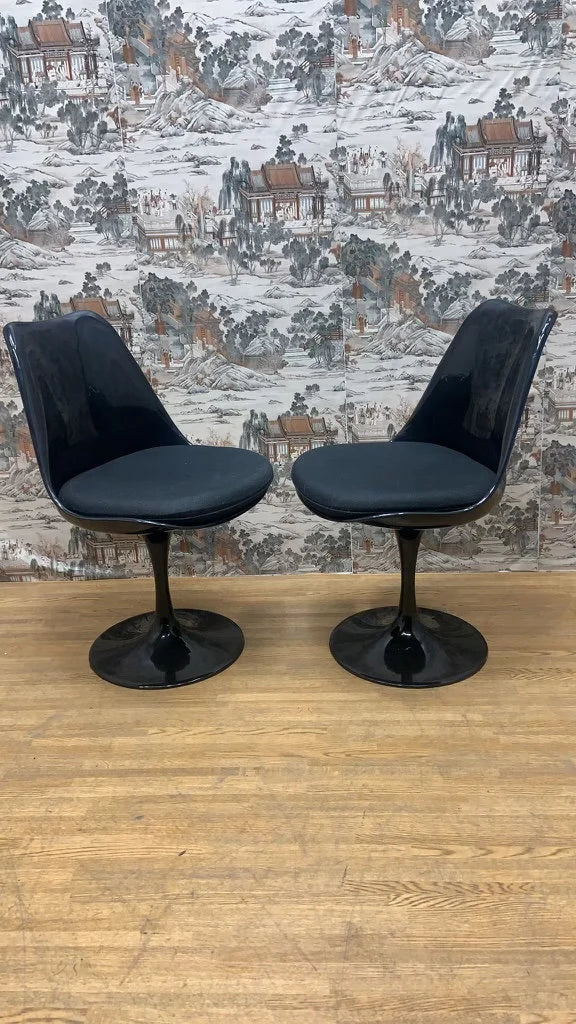 Mid Century Modern Black Swivel Tulip Dining Chairs - Set of 2