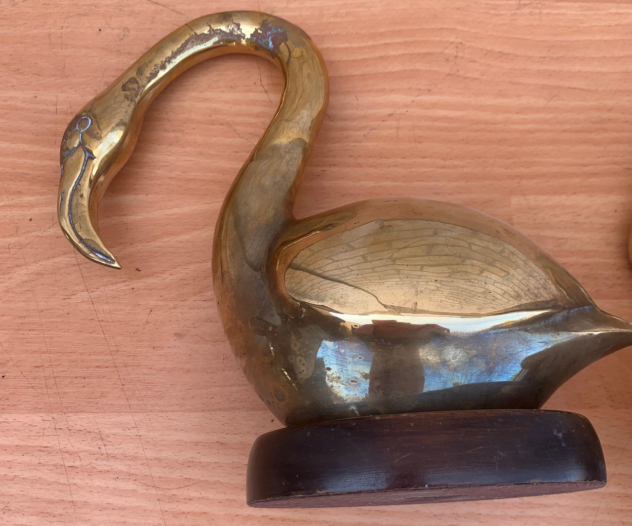 Mid Century Gold Brass Swan Figurines - Pair