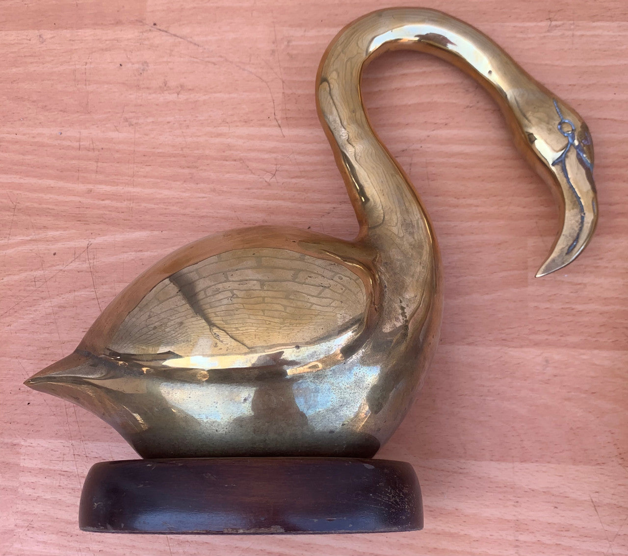 Mid Century Gold Brass Swan Figurines - Pair