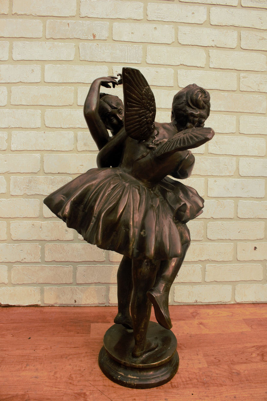 Vintage Sculpted and Detailed Bronze Balancing Winged Fairy Ballerinas Statue