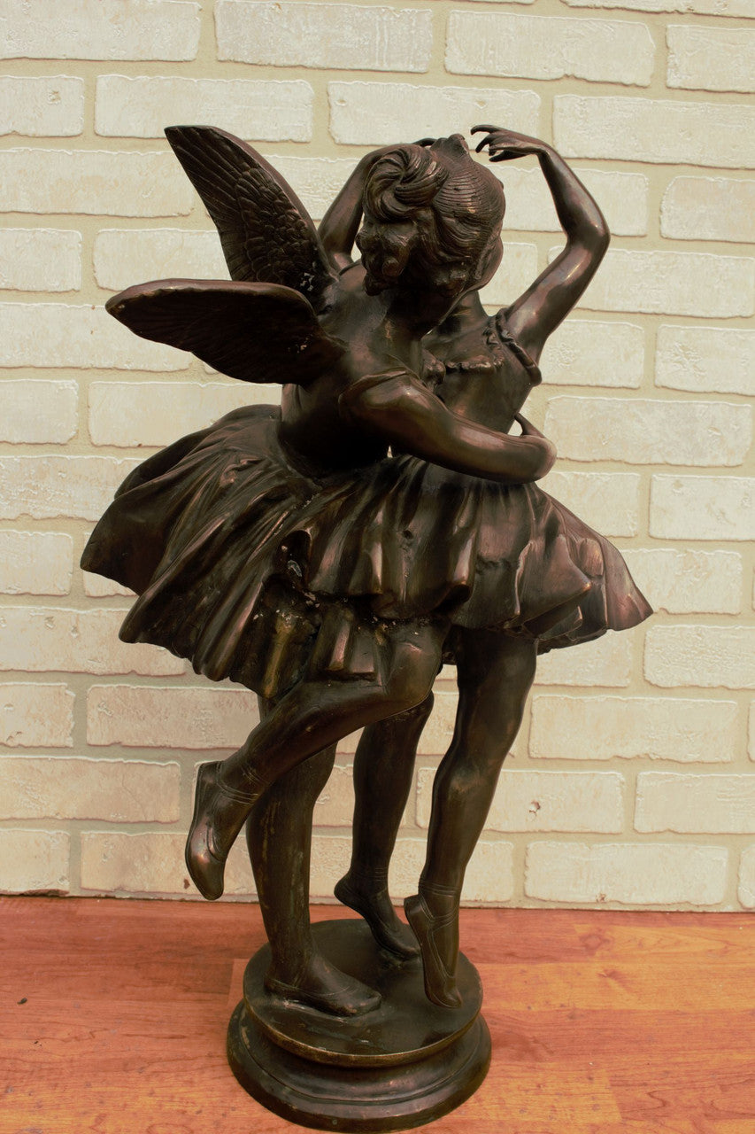 Vintage Sculpted and Detailed Bronze Balancing Winged Fairy Ballerinas Statue