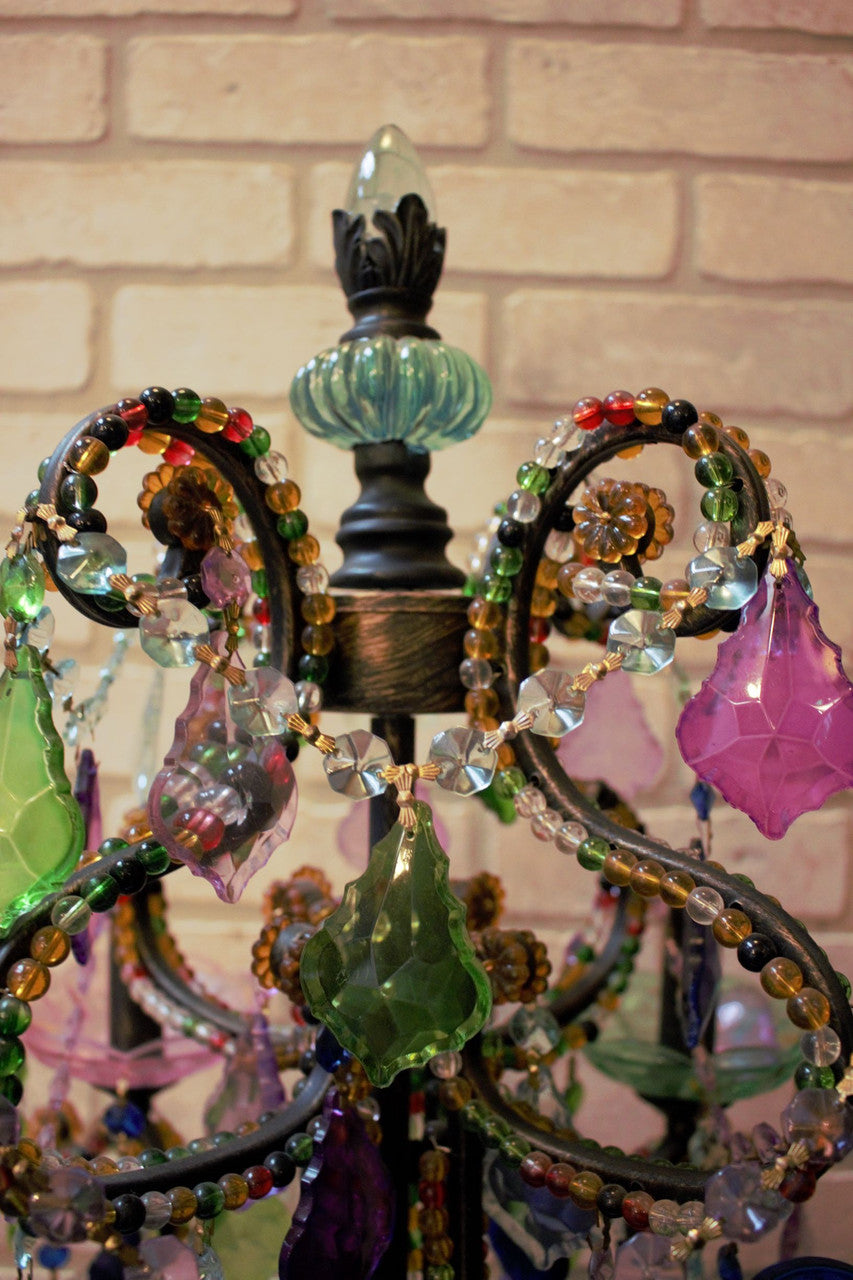 Bohemian Multicolored Crystal Candelabra Table Lamp