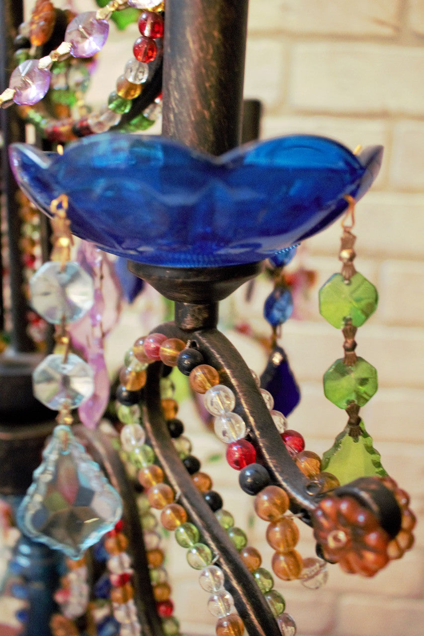 Bohemian Multicolored Crystal Candelabra Table Lamp