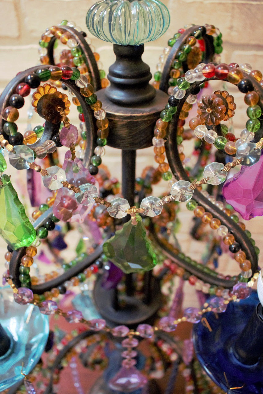 Bohemian Multicolored Crystal Candelabra Table Lamp