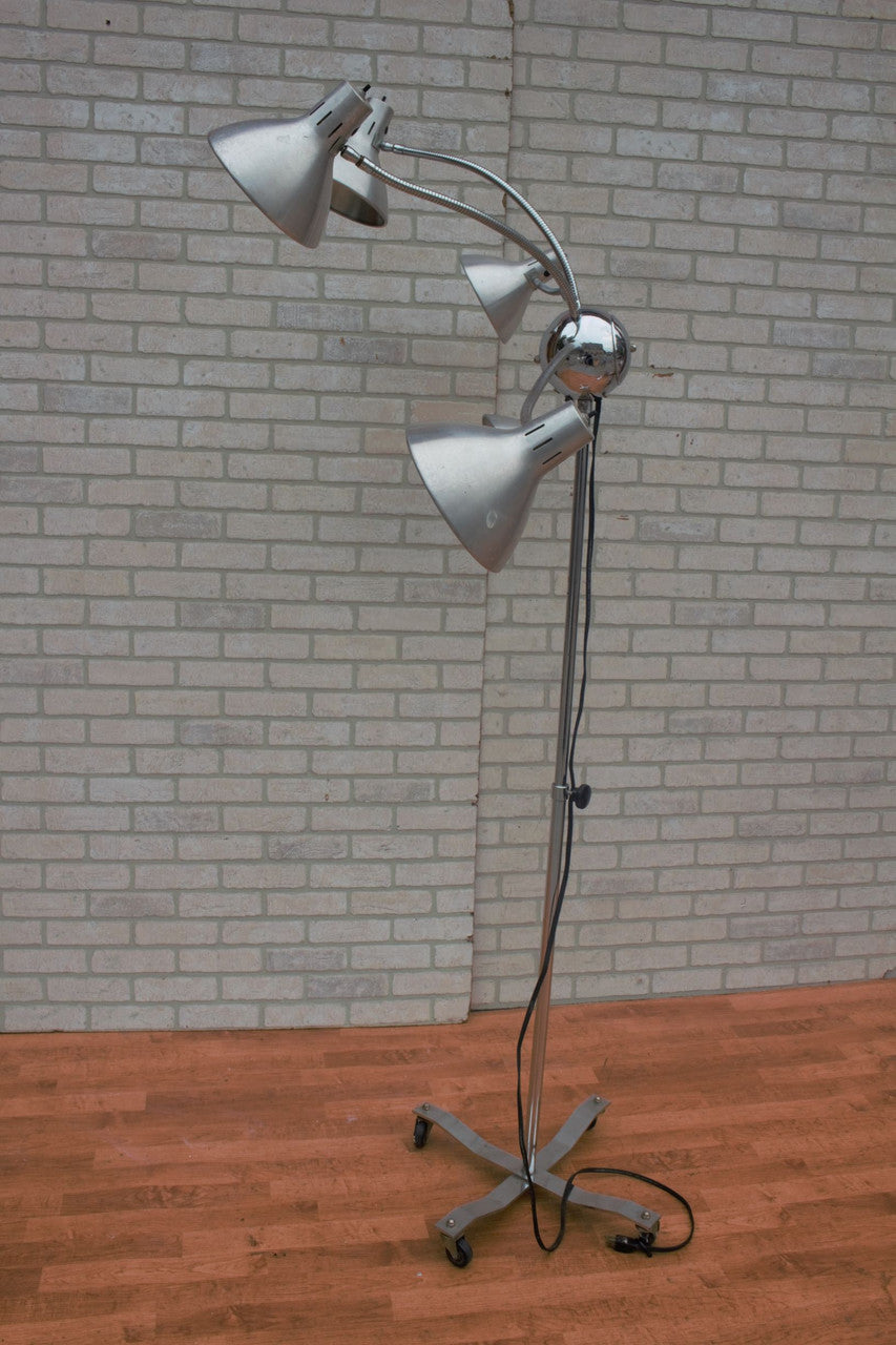 Mid Century Modern Silver Metal 5 Adjustable Heads Floor Lamp