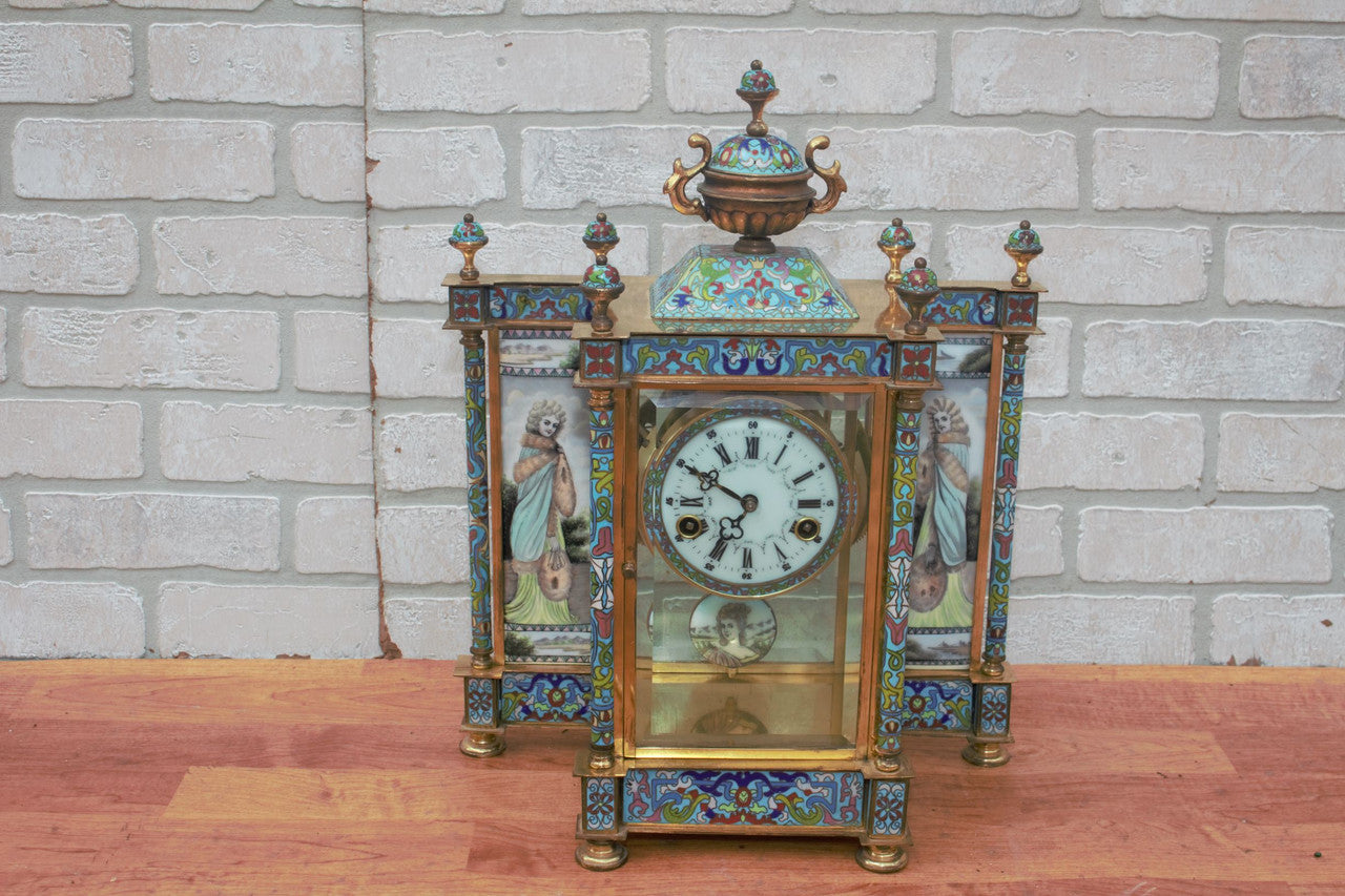 Chinese Cloisonné Enamel Wind Up 7 Day Chiming Clock