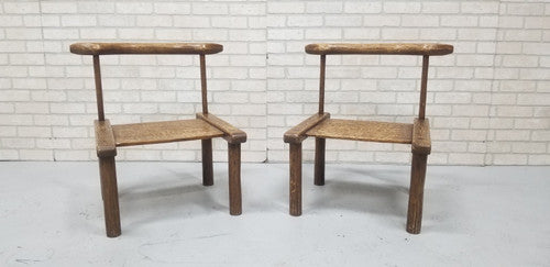 Antique Hand Carved Low Chairs - Pair