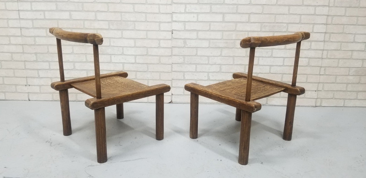 Antique Hand Carved Low Chairs - Pair