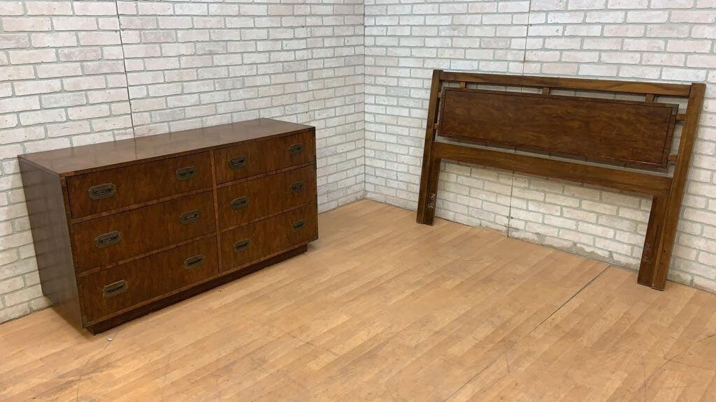 Vintage Campaign Style Dresser and Headboard by Dixie Campaigner Collection - 2 Piece Set