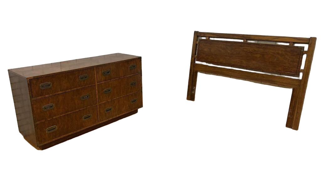 Vintage Campaign Style Dresser and Headboard by Dixie Campaigner Vintage Campaign Style Dresser and Headboard by Dixie Campaigner