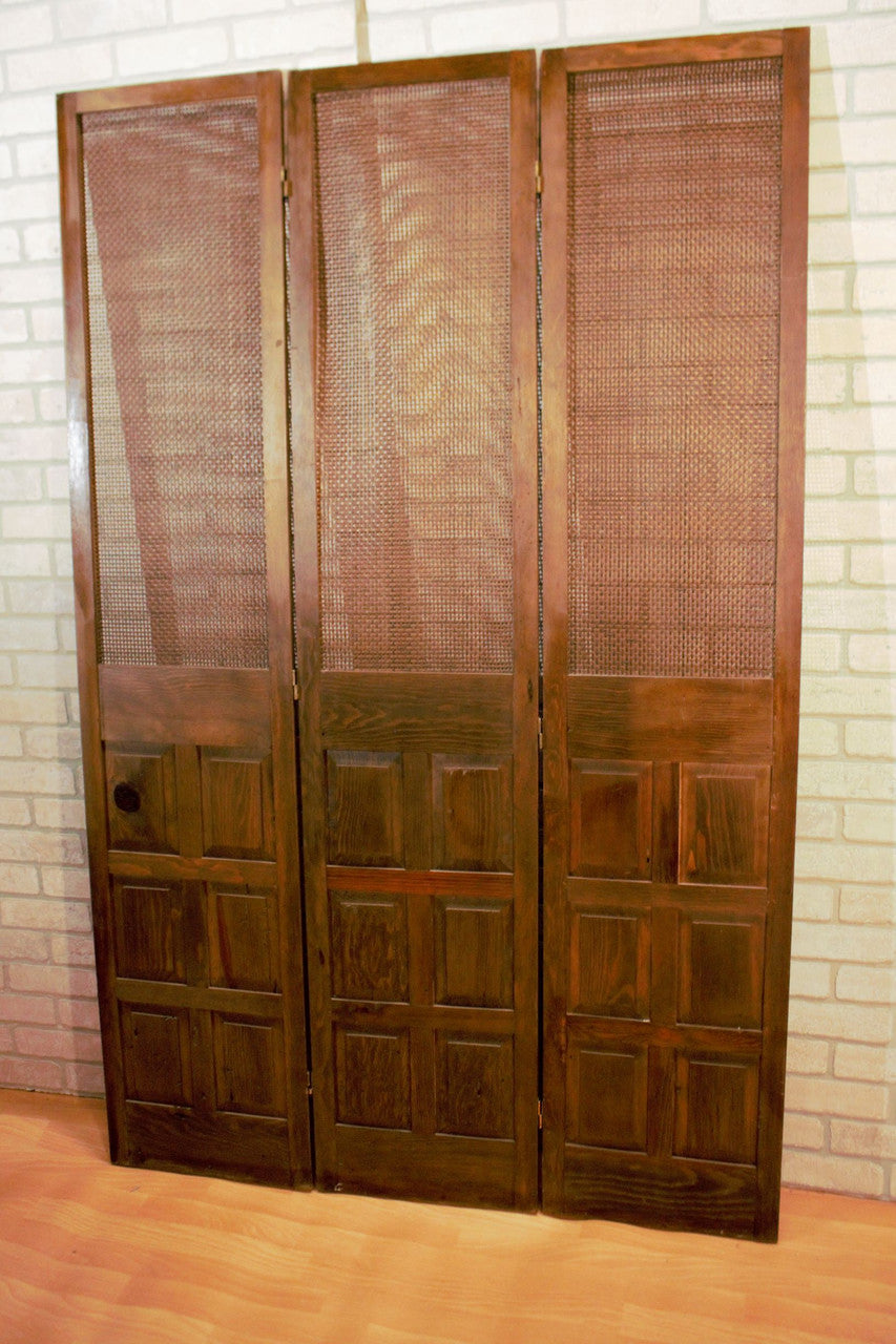 Mid Century Modern Wood and Rattan Room Divider Separator