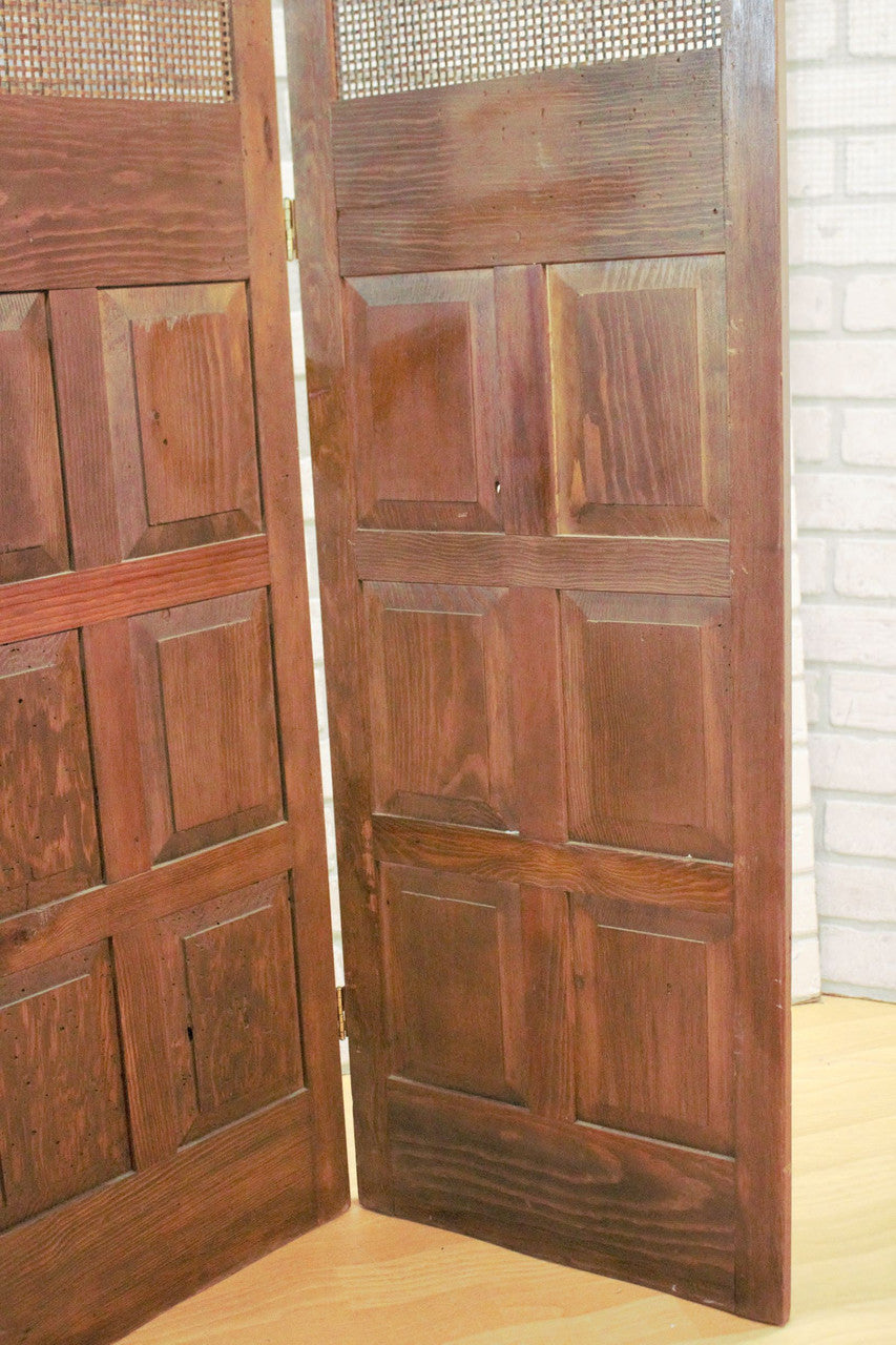 Mid Century Modern Wood and Rattan Room Divider Separator