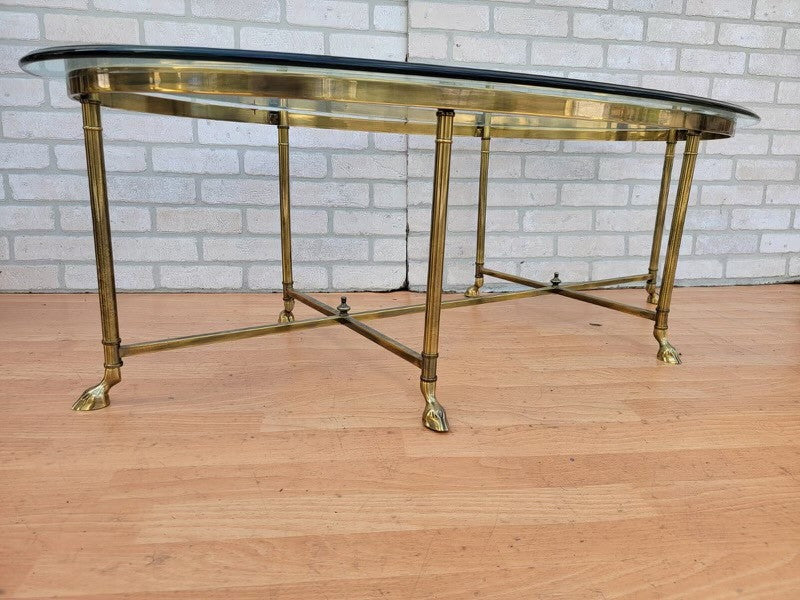 Mid Century Labarge Brass Base and Oval Glass To Coffee Table