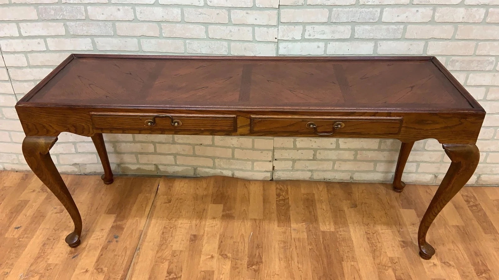 Vintage Drexel Chatham Oaks Collection Chippendale Style Oak Console Table Desk