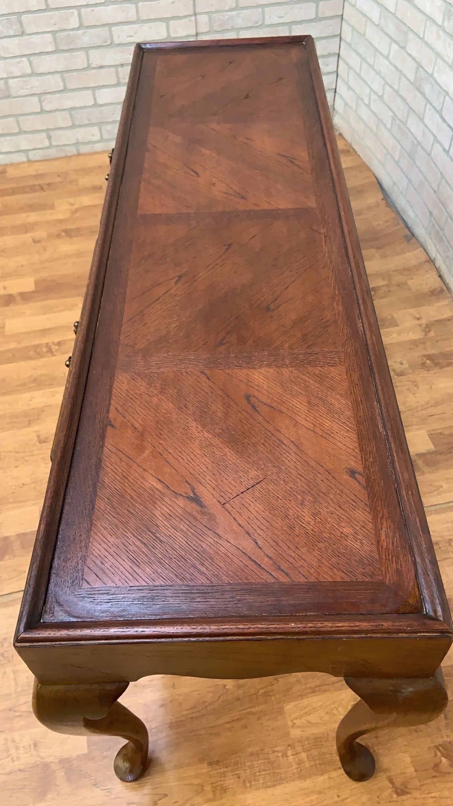 Vintage Drexel Chatham Oaks Collection Chippendale Style Oak Console Table Desk