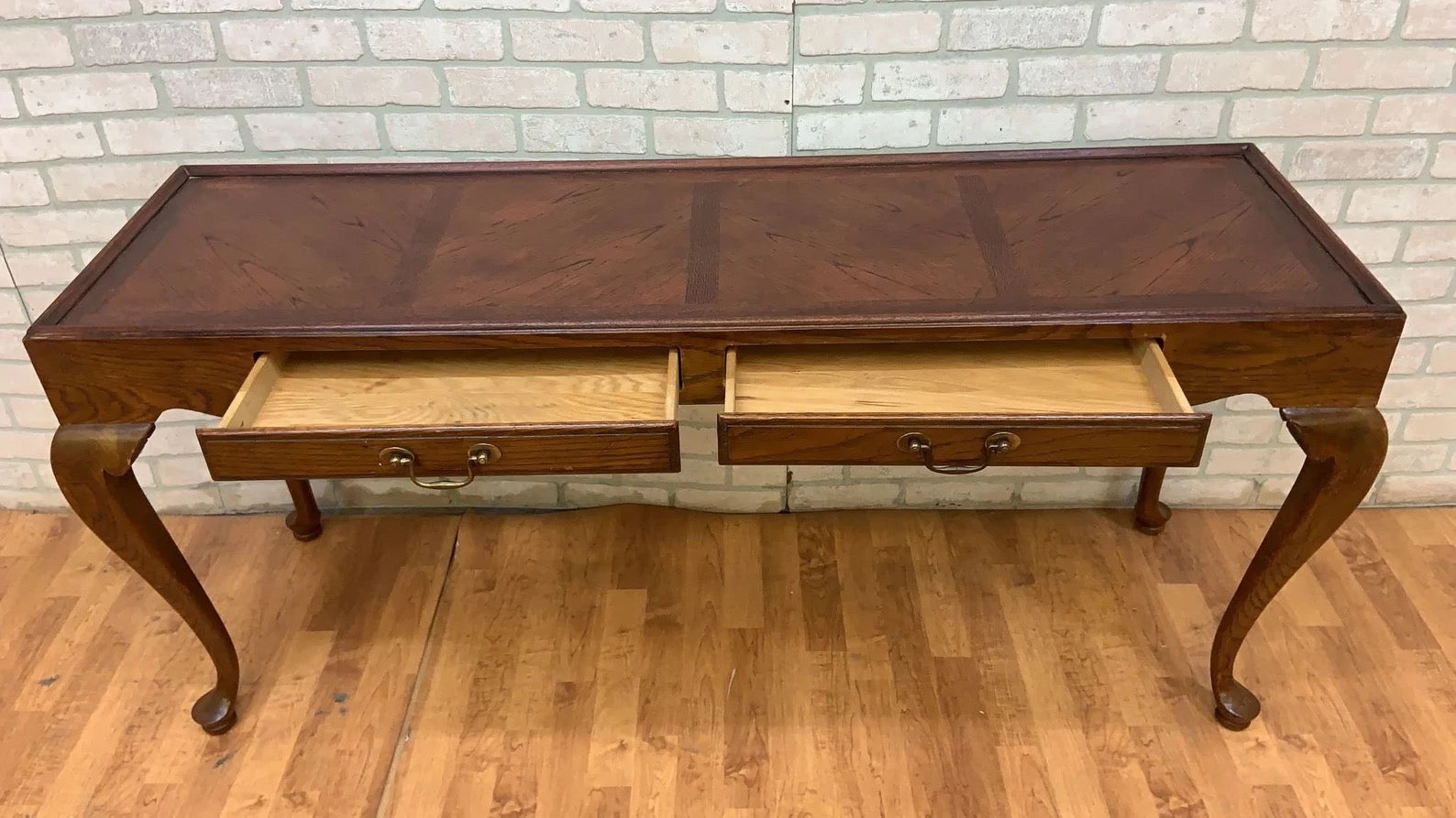 Vintage Drexel Chatham Oaks Collection Chippendale Style Oak Console Table Desk