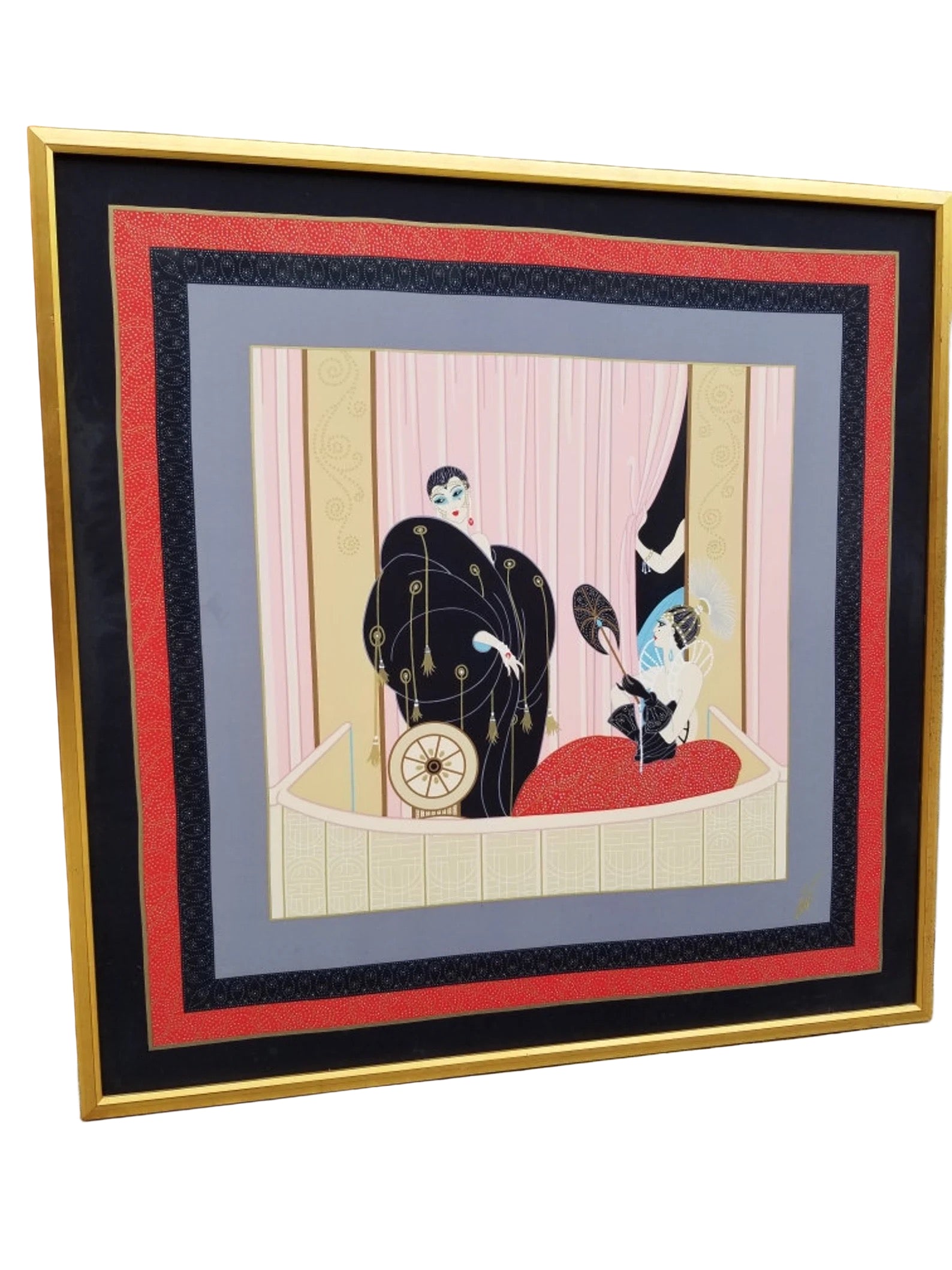 Vintage Framed L 'Opera Signed Silk Scarf By Erte
