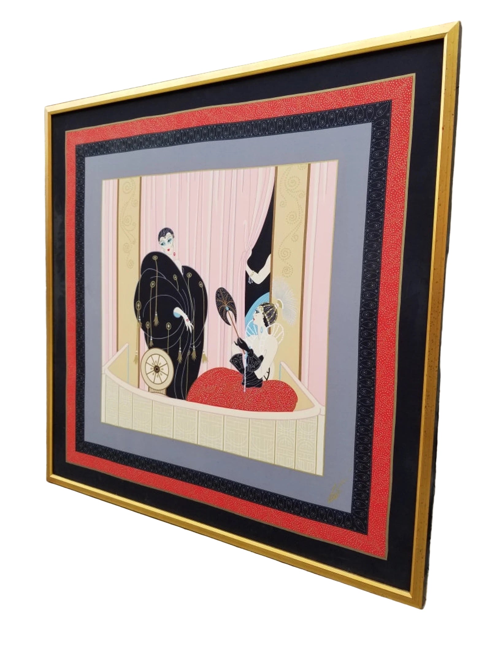 Vintage Framed L 'Opera Signed Silk Scarf By Erte