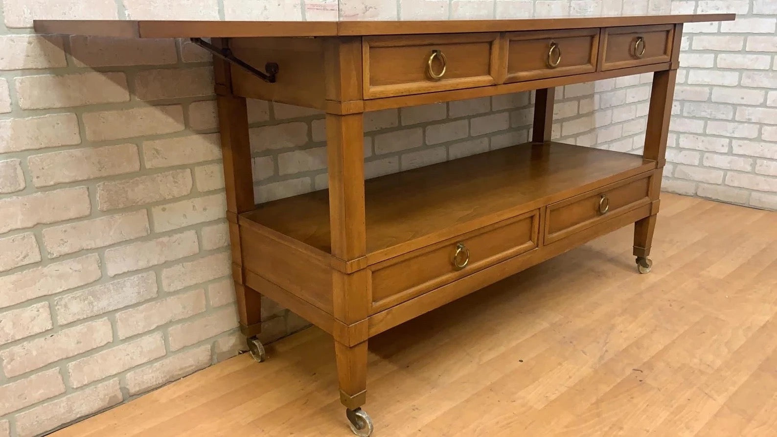 Hollywood Regency Drop Leaf Rolling Bar Server with Drawer Storage by Sleigh Furniture