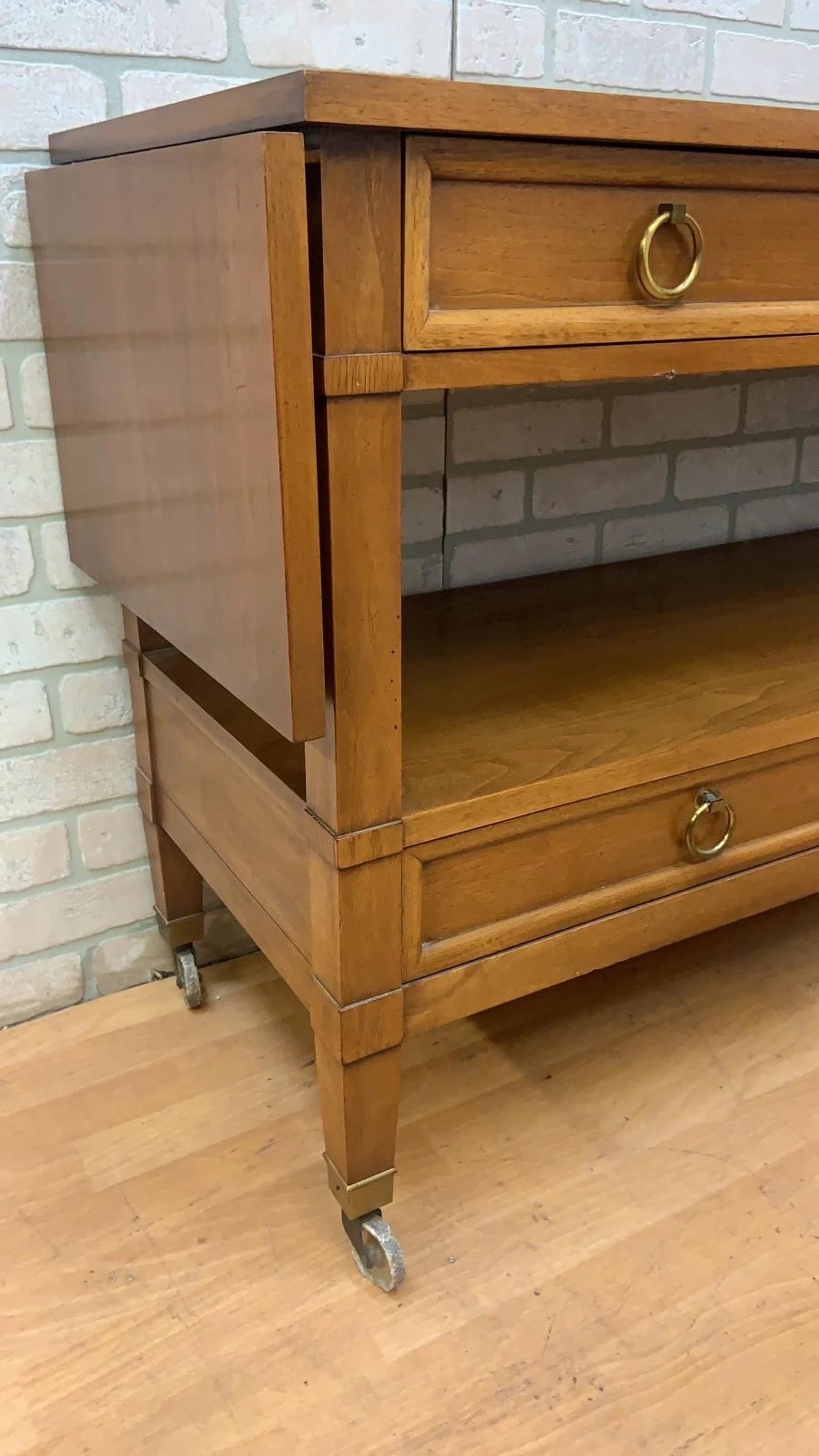 Hollywood Regency Drop Leaf Rolling Bar Server with Drawer Storage by Sleigh Furniture