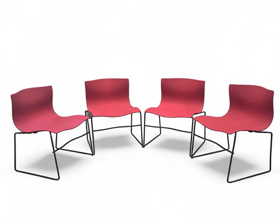 Mid Century Modern Knoll Handkerchief Chairs in Red - 4 Piece Set