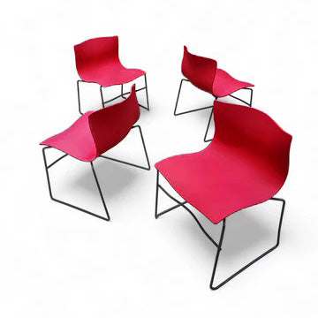 Mid Century Modern Knoll Handkerchief Chairs in Red - 4 Piece Set