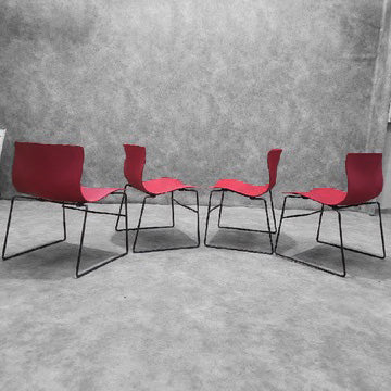 Mid Century Modern Knoll Handkerchief Chairs in Red - 4 Piece Set