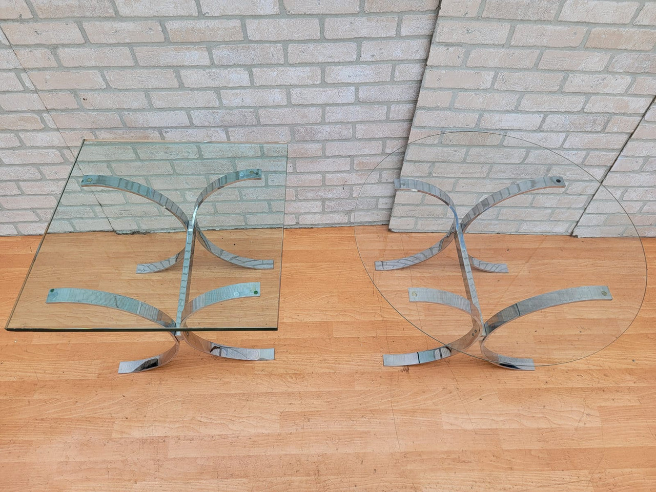 Mid Century Modern Glass and Chrome Coffee and Two Side Tables - 3 Piece Set