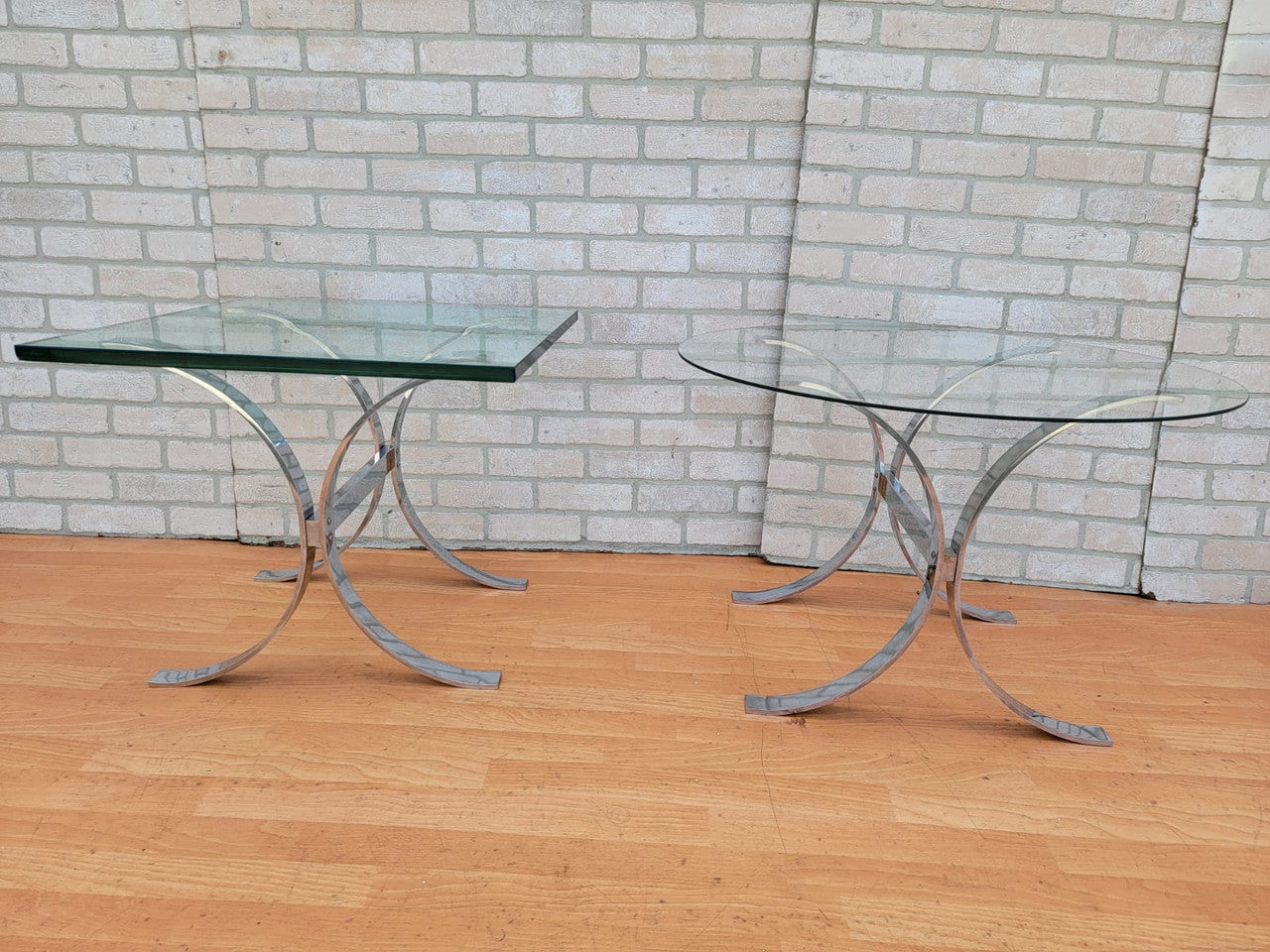 Mid Century Modern Glass and Chrome Coffee and Two Side Tables - 3 Piece Set