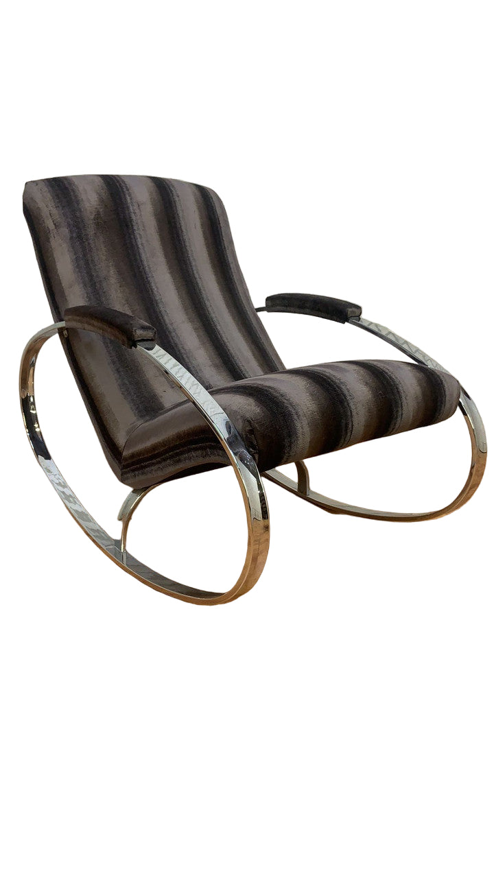 Mid Century Modern Chrome Rocking Chair by Guido Faleschini Newly Reupholstered