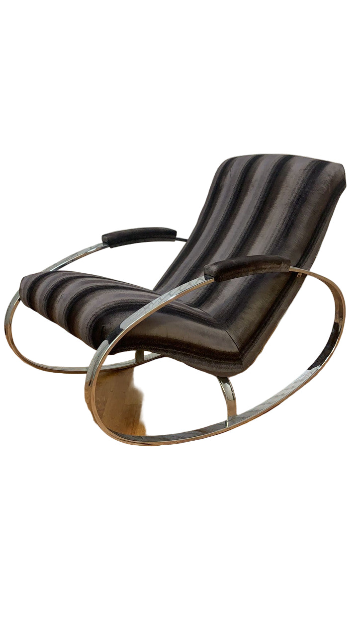 Mid Century Modern Chrome Rocking Chair by Guido Faleschini Newly Reupholstered