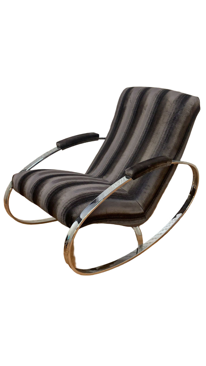 Mid Century Modern Chrome Rocking Chair by Guido Faleschini Newly Reupholstered