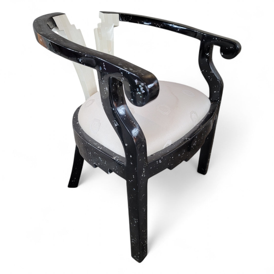 Vintage Postmodern Sculptural Tessellated Stone and Mother of Pearl Inlay Lacquer Chairs - Set of 6