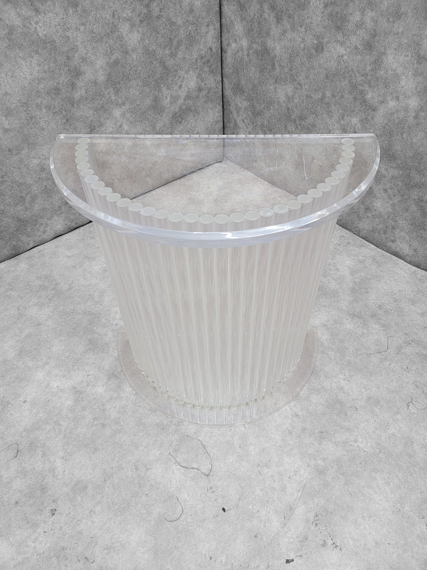 Mid Century Modern Custom Lucite Cylinder Demilune Pedestal/Console Table
