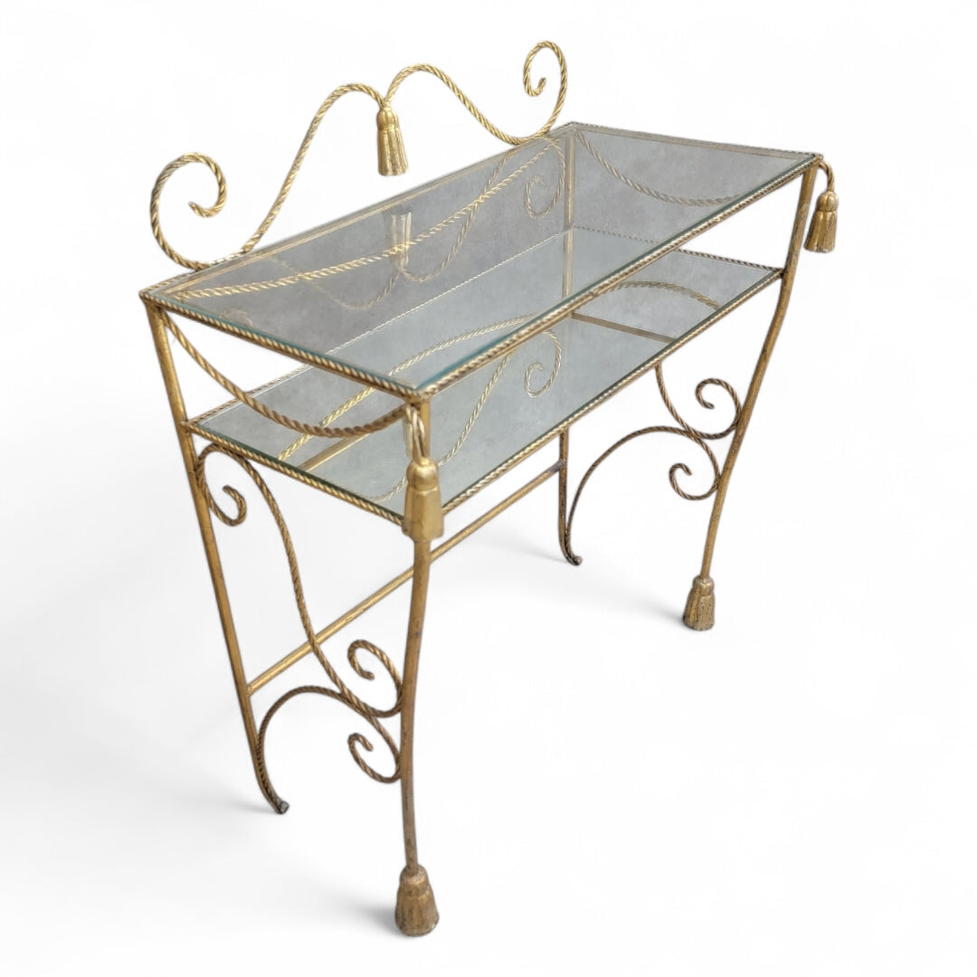Antique Italian Two Tier Gilt Rope with Tassels Vanity/Dry-Bar Console Table