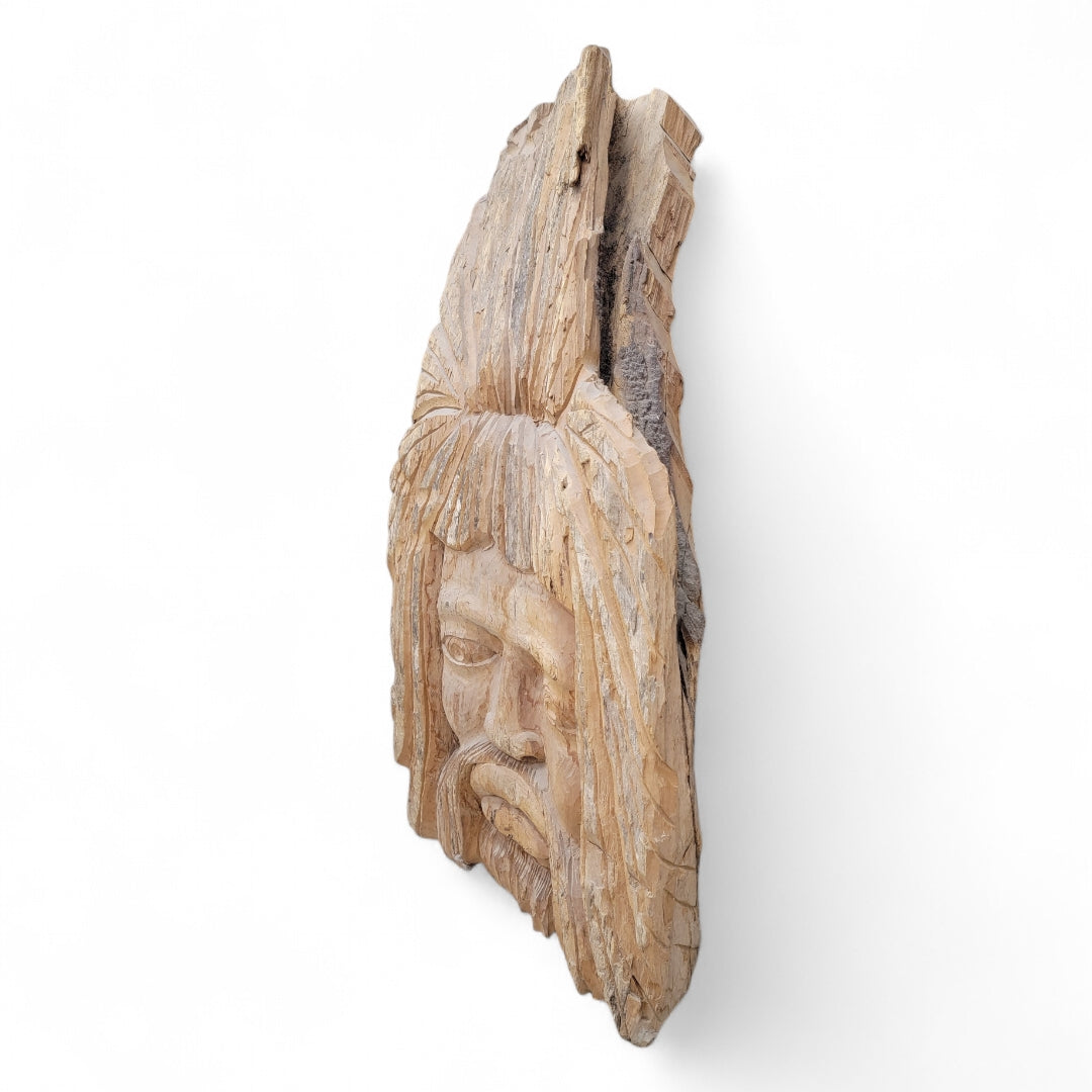 Vintage Carved African/Jamaican Bob Marley Style Rasta Live Edge Wall Sculpture